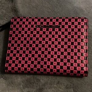 Michael Kors Vibrant Pink and Black checkered Logo Wallet